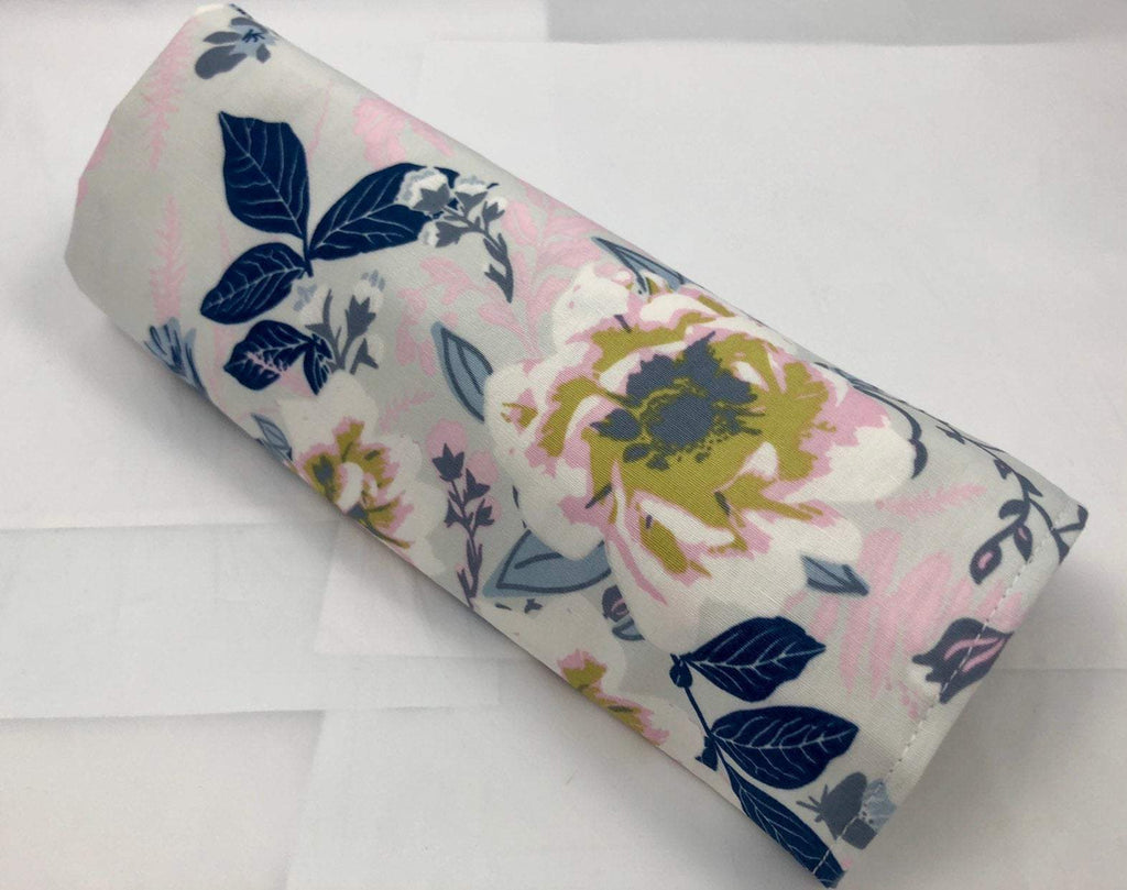 Blue Floral Makeup Brush Holder, Travel Cosmetic Brush Case, Paint Brush Roll - EcoHip Custom Designs