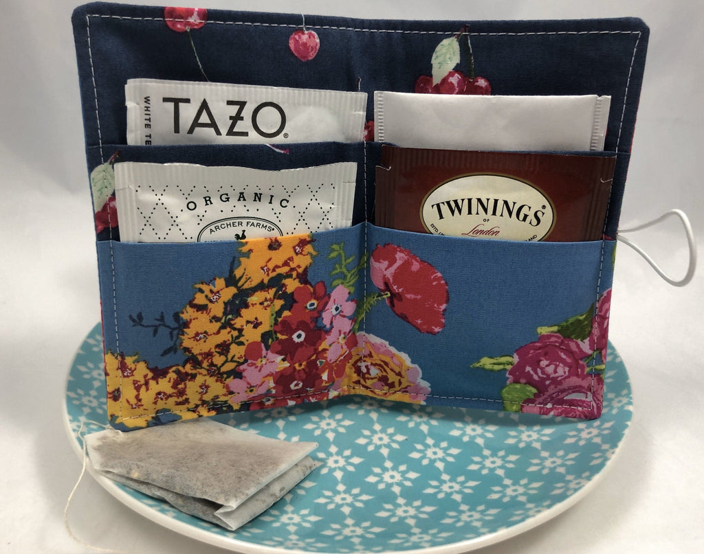 Slate Gray Tea Bag Holder, Floral Teabag Cozy Organizer for Travel - EcoHip Custom Designs