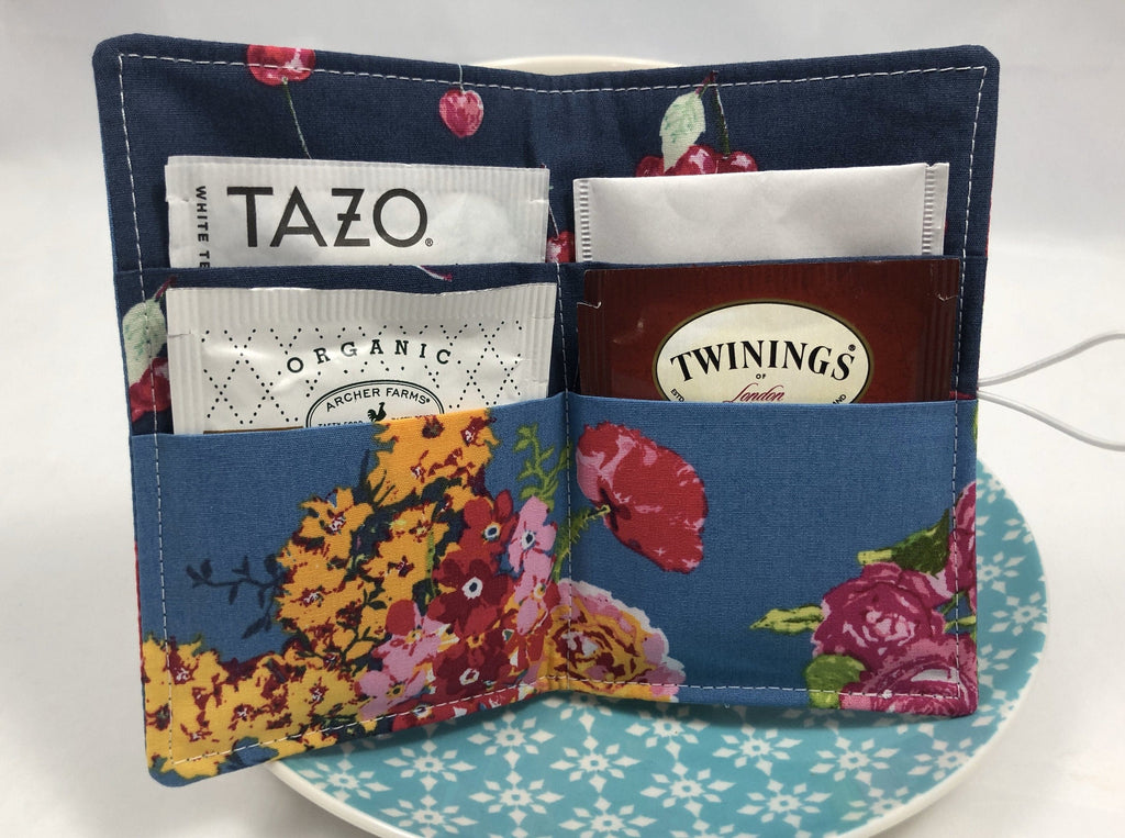 Slate Gray Tea Bag Holder, Floral Teabag Cozy Organizer for Travel - EcoHip Custom Designs