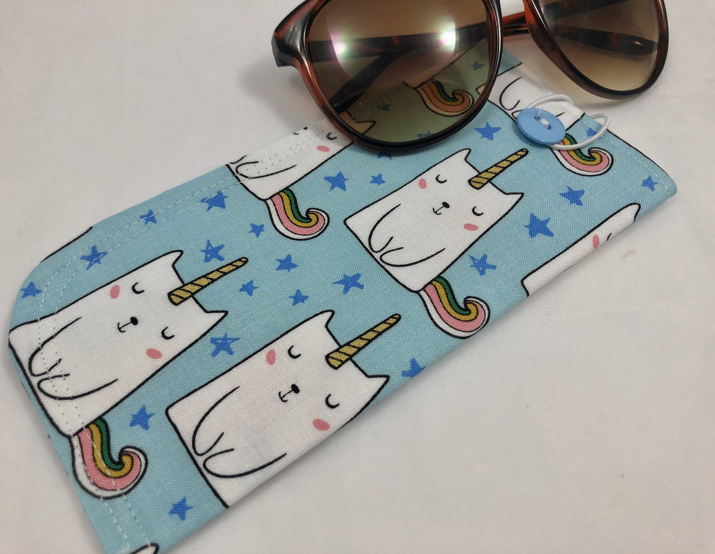 Caticorn Eyeglass Case, Blue Sunglass Sleeve, Soft Reading Glass Pouch - EcoHip Custom Designs