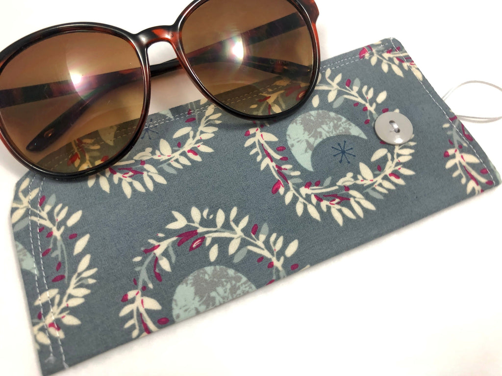 Fabric Eyeglass Case, Soft Sunglasses Case, Eye Glasses Sleeve, Padded Eyeglass Pouch, Reading Glasses Case - Mystic Land Moon Gray