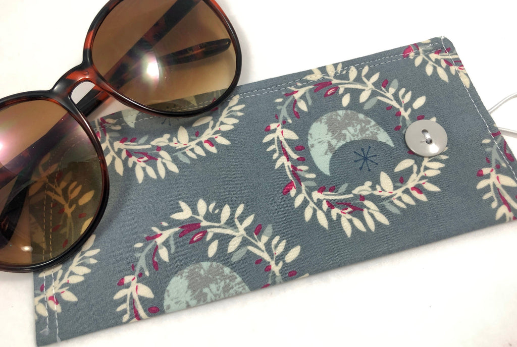 Fabric Eyeglass Case, Soft Sunglasses Case, Eye Glasses Sleeve, Padded Eyeglass Pouch, Reading Glasses Case - Mystic Land Moon Gray