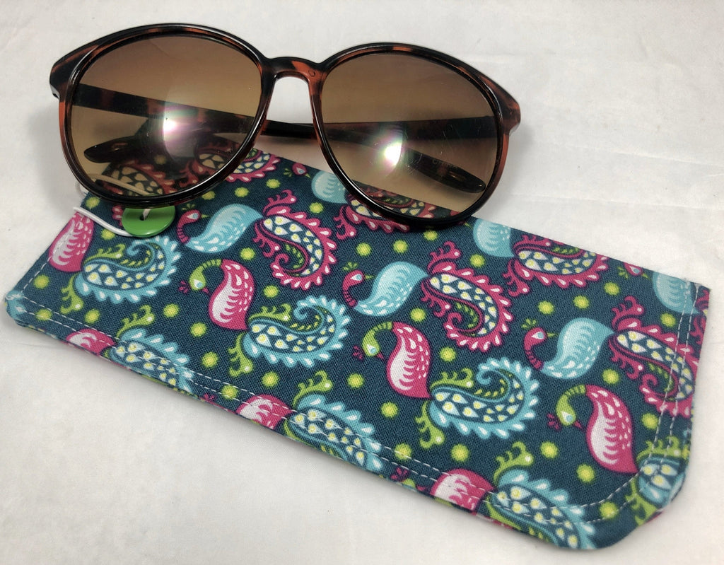 Soft Eyeglass Case, Green Reading Glasses Holder, Paisley Sun Glasses Sleeve - EcoHip Custom Designs