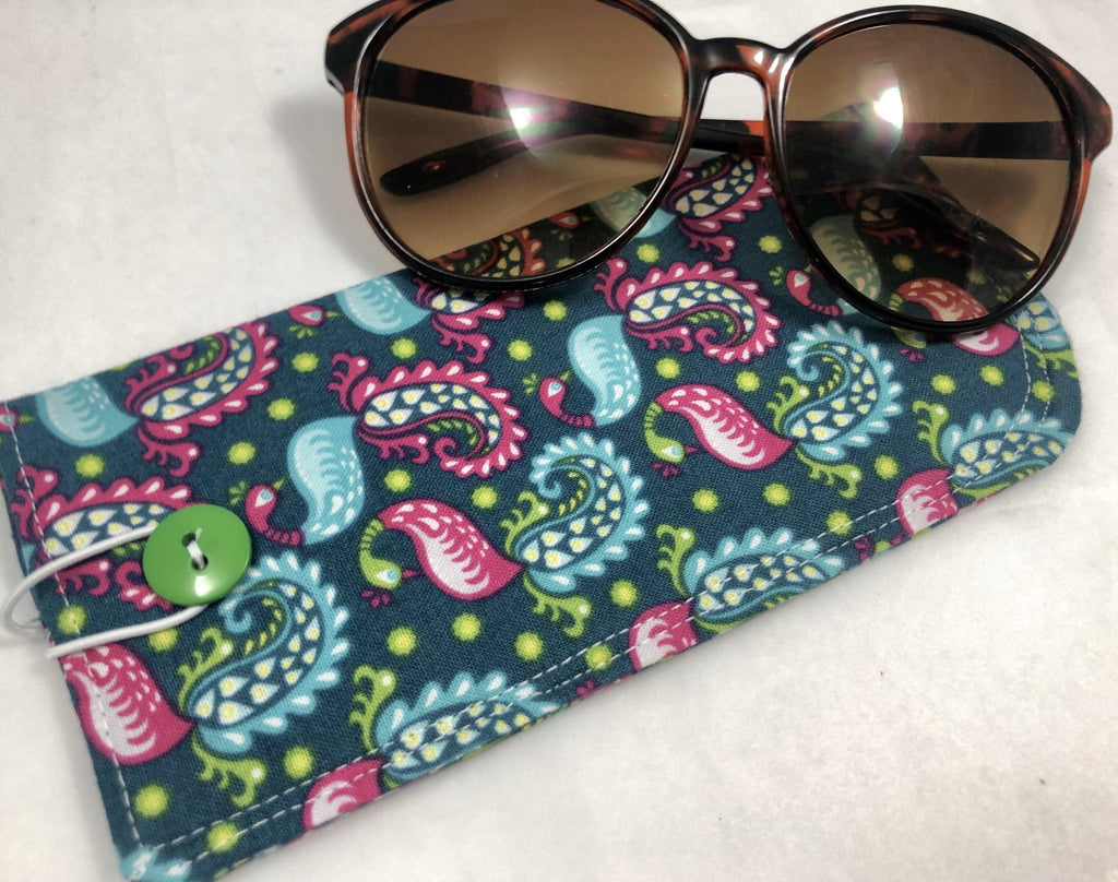 Soft Eyeglass Case, Green Reading Glasses Holder, Paisley Sun Glasses Sleeve - EcoHip Custom Designs