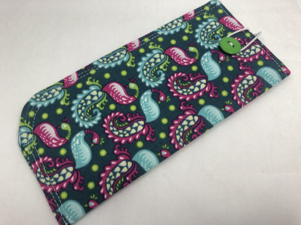 Soft Eyeglass Case, Green Reading Glasses Holder, Paisley Sun Glasses Sleeve - EcoHip Custom Designs