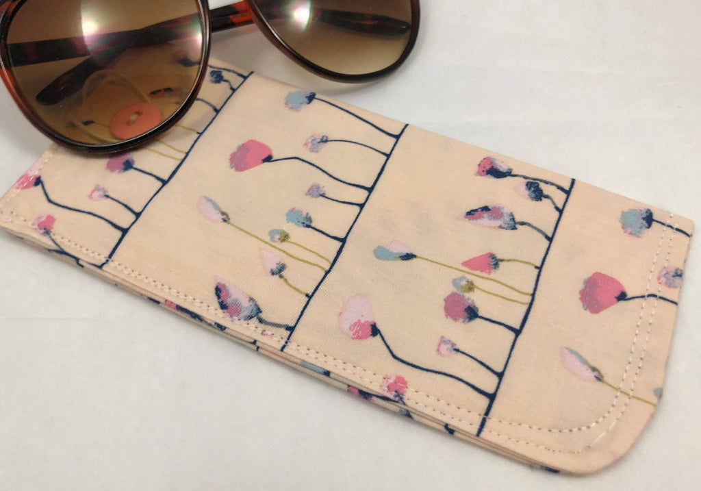 Fabric Eyeglass Case, Slip On Sunglass Sleeve, Reading Glasses Pouch, Eyeglass Holder - Petals Cream