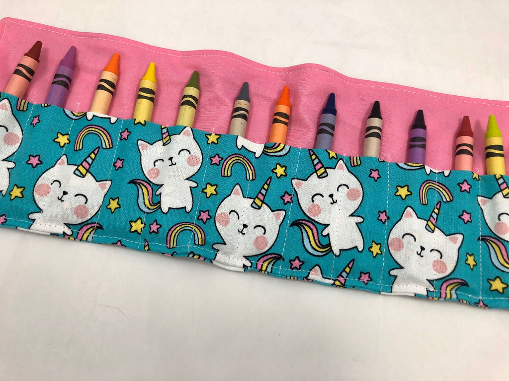 Unicorn Crayon Roll, Crayon Caddy, Gift for Girls, Cat Party Favor, Girl's Crayon Case, Caticorn, Unicorn