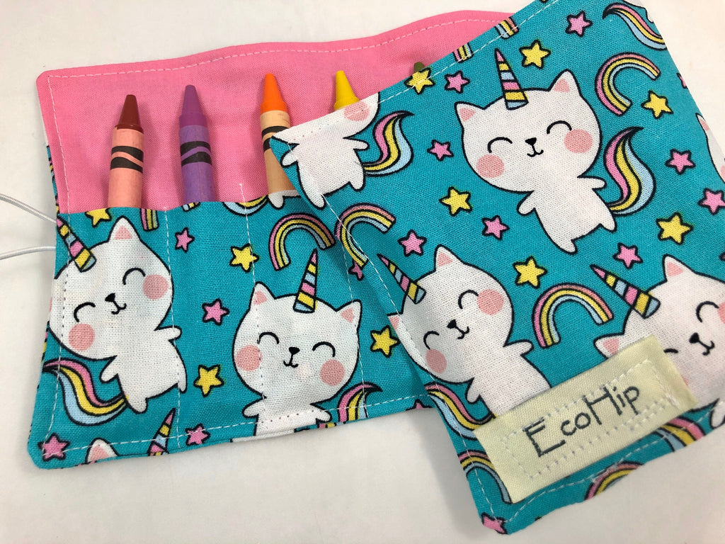 Unicorn Crayon Roll, Crayon Caddy, Gift for Girls, Cat Party Favor, Girl's Crayon Case, Caticorn, Unicorn