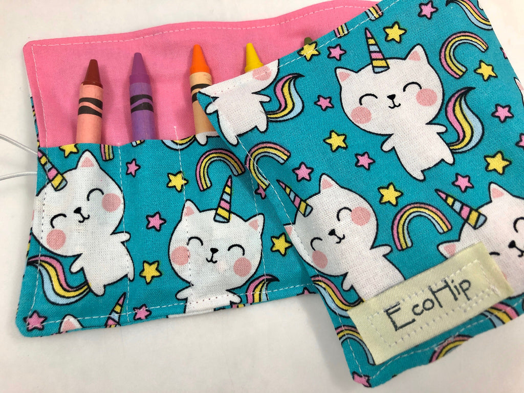 Unicorn Crayon Roll, Crayon Caddy, Gift for Girls, Cat Party Favor, Girl's Crayon Case, Caticorn, Unicorn