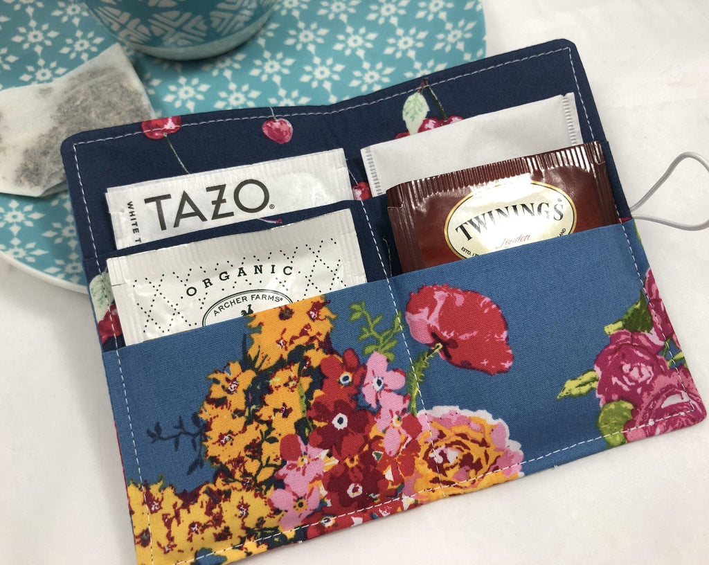 Slate Gray Tea Bag Holder, Floral Teabag Cozy Organizer for Travel - EcoHip Custom Designs