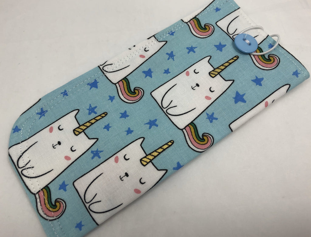 Caticorn Eyeglass Case, Blue Sunglass Sleeve, Soft Reading Glass Pouch - EcoHip Custom Designs