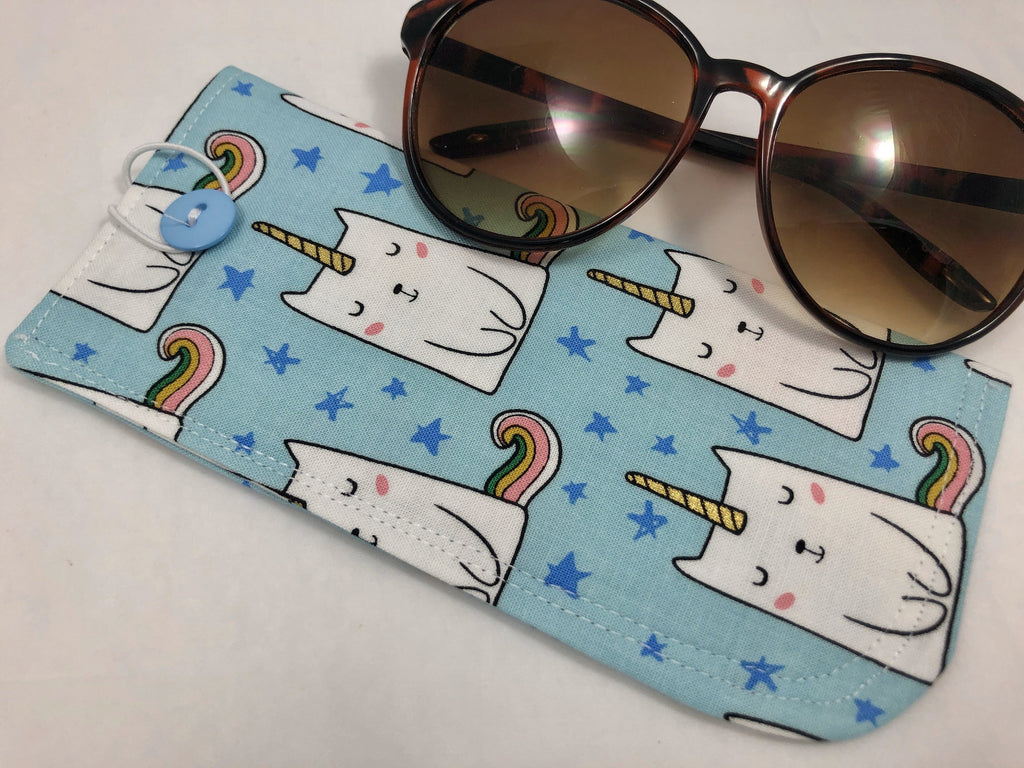 Caticorn Eyeglass Case, Blue Sunglass Sleeve, Soft Reading Glass Pouch - EcoHip Custom Designs