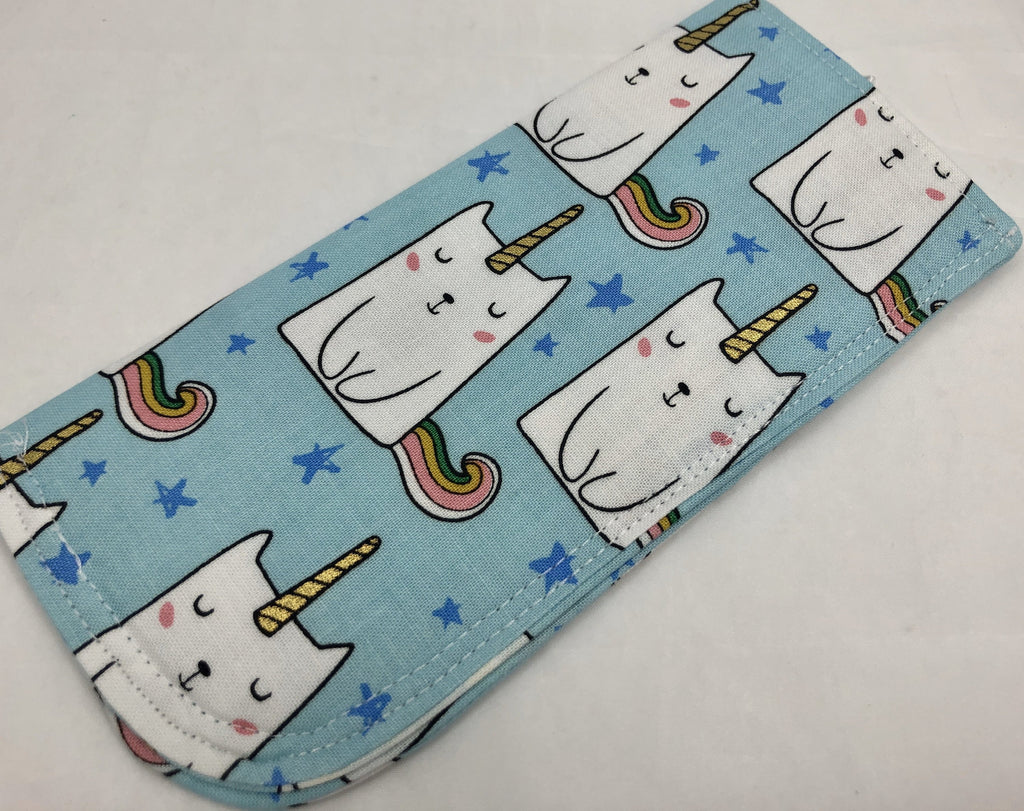 Caticorn Eyeglass Case, Blue Sunglass Sleeve, Soft Reading Glass Pouch - EcoHip Custom Designs