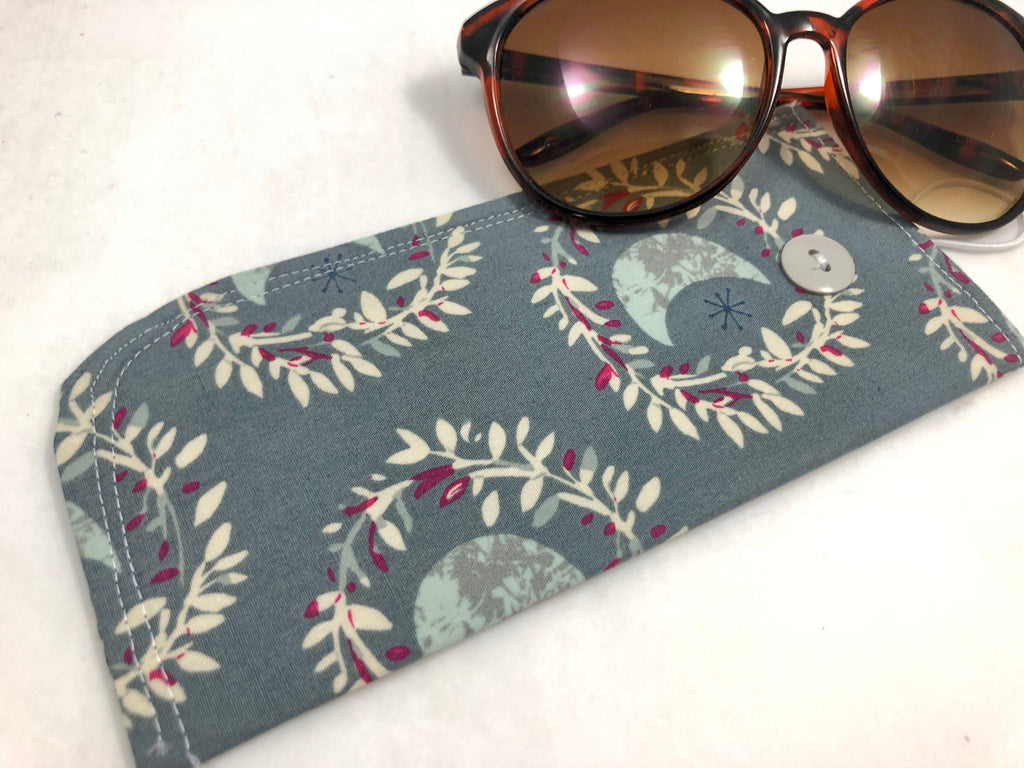 Fabric Eyeglass Case, Soft Sunglasses Case, Eye Glasses Sleeve, Padded Eyeglass Pouch, Reading Glasses Case - Mystic Land Moon Gray