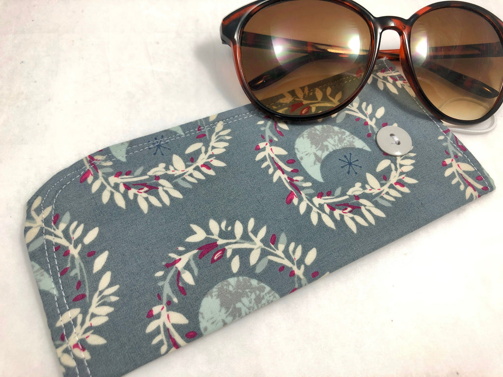 Fabric Eyeglass Case, Soft Sunglasses Case, Eye Glasses Sleeve, Padded Eyeglass Pouch, Reading Glasses Case - Mystic Land Moon Gray