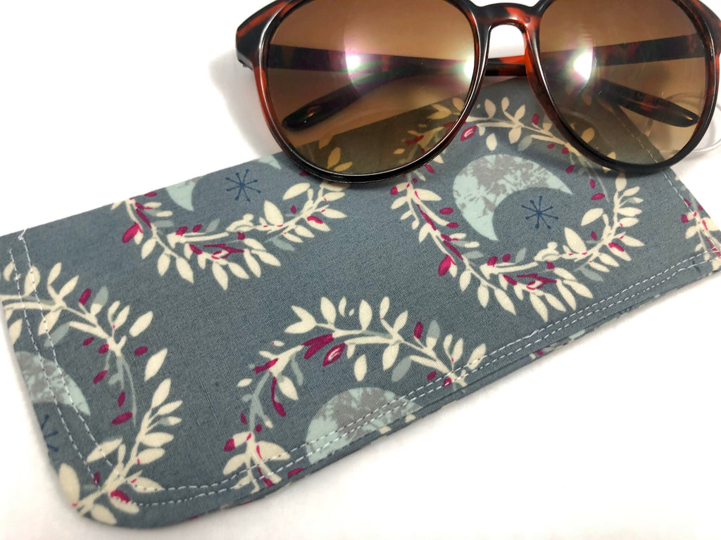 Fabric Eyeglass Case, Soft Sunglasses Case, Eye Glasses Sleeve, Padded Eyeglass Pouch, Reading Glasses Case - Mystic Land Moon Gray