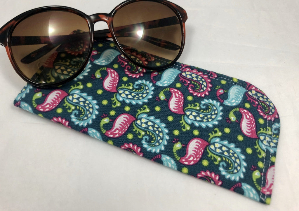 Soft Eyeglass Case, Green Reading Glasses Holder, Paisley Sun Glasses Sleeve - EcoHip Custom Designs