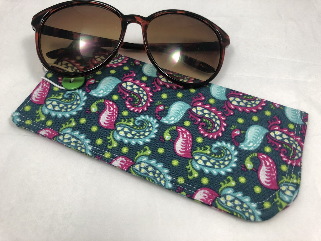 Soft Eyeglass Case, Green Reading Glasses Holder, Paisley Sun Glasses Sleeve - EcoHip Custom Designs