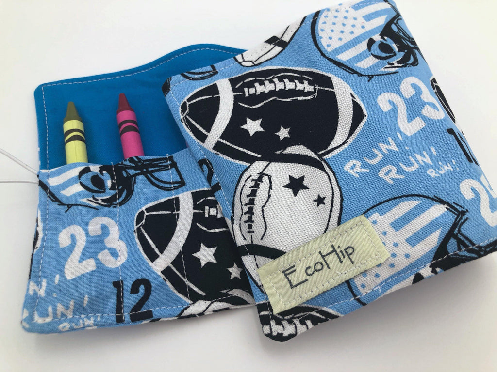 Football Crayon Case, Blue Sports Crayon Organizer for Travel - EcoHip Custom Designs