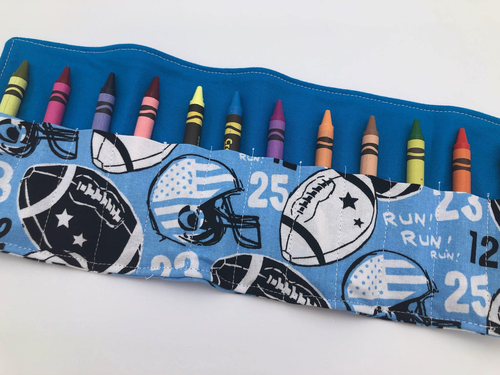 Football Crayon Case, Blue Sports Crayon Organizer for Travel - EcoHip Custom Designs