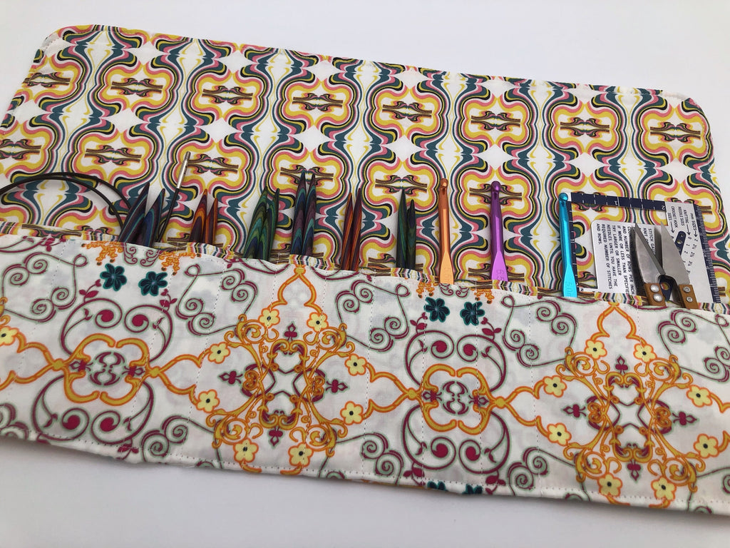 Cream Interchangeable Knitting Needle Case. Notions Storage. Crochet Hook Roll - EcoHip Custom Designs