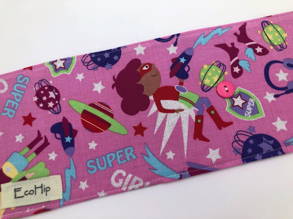 Superhero Girls Crayon Rolls, Super Girls Crayon Organizer, Pink - EcoHip Custom Designs