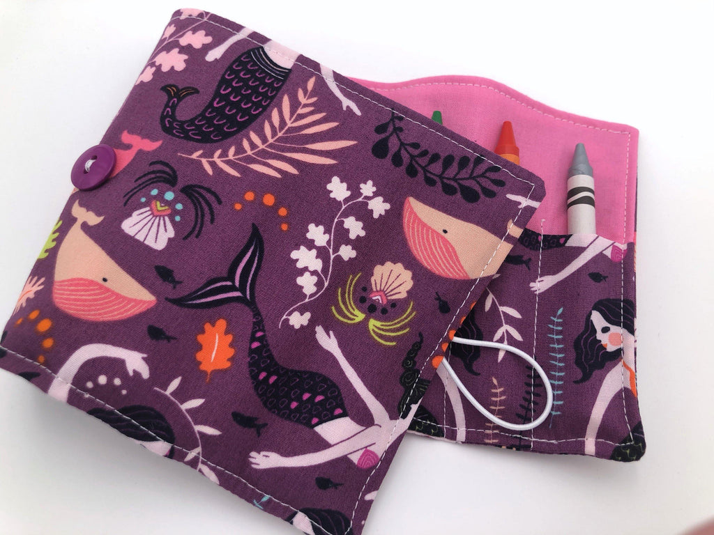 Mermaid Crayon Roll, Purple Crayon Case, Gir's Crayon Toy, Pink - EcoHip Custom Designs