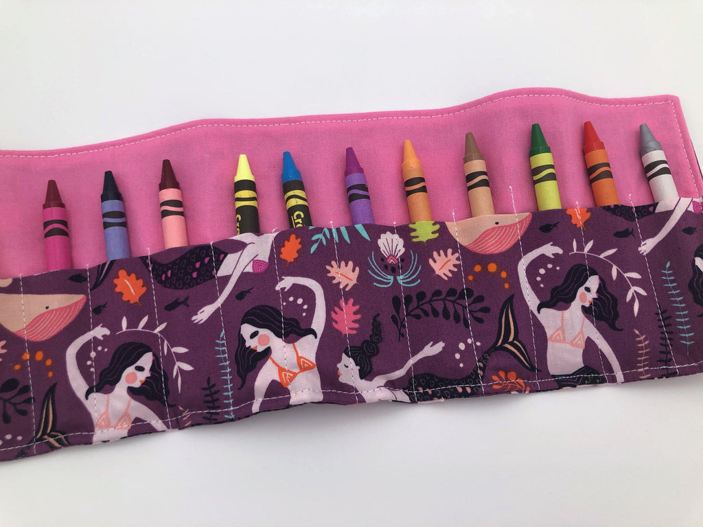 Mermaid Crayon Roll, Purple Crayon Case, Gir's Crayon Toy, Pink - EcoHip Custom Designs