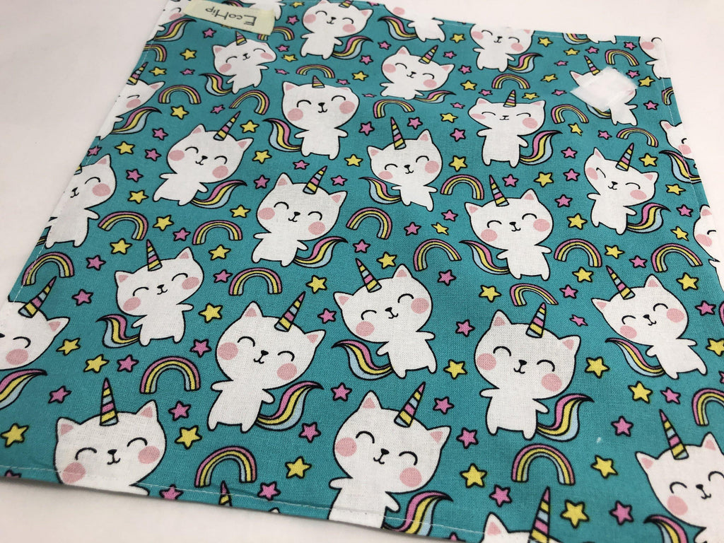 Reusable Sandwich Wrap, Sandwich Bag, Unicorn Sandwich Mat, Ecofriendly Sandwich Holder - Unicorn Cat Blue