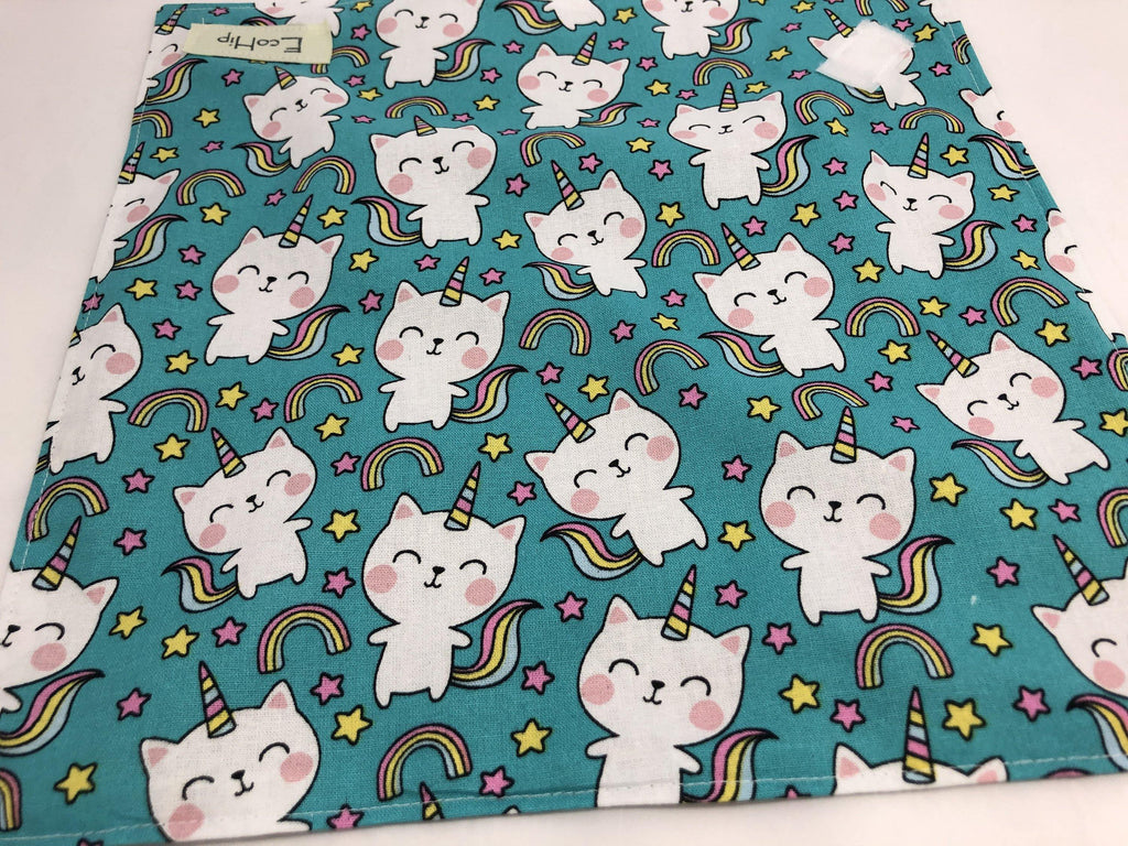 Reusable Sandwich Wrap, Sandwich Bag, Unicorn Sandwich Mat, Ecofriendly Sandwich Holder - Unicorn Cat Blue