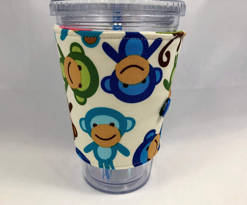 Otter Insulated Coffee Cozy, Animals, Monkey Reversible Iced Coffee Sleeve, Hot Tea Sleeve - EcoHip Custom Designs