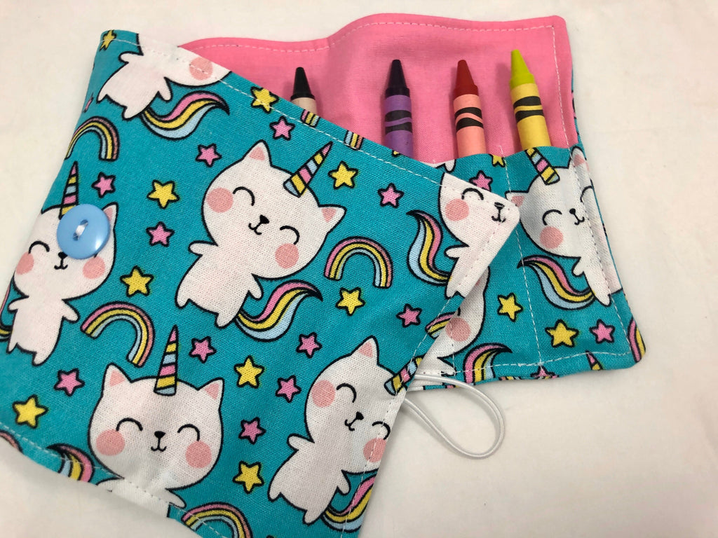 Unicorn Crayon Roll, Crayon Caddy, Gift for Girls, Cat Party Favor, Girl's Crayon Case, Caticorn, Unicorn