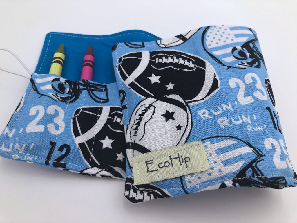 Football Crayon Case, Blue Sports Crayon Organizer for Travel - EcoHip Custom Designs