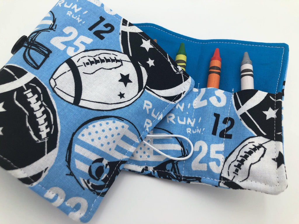 Football Crayon Case, Blue Sports Crayon Organizer for Travel - EcoHip Custom Designs