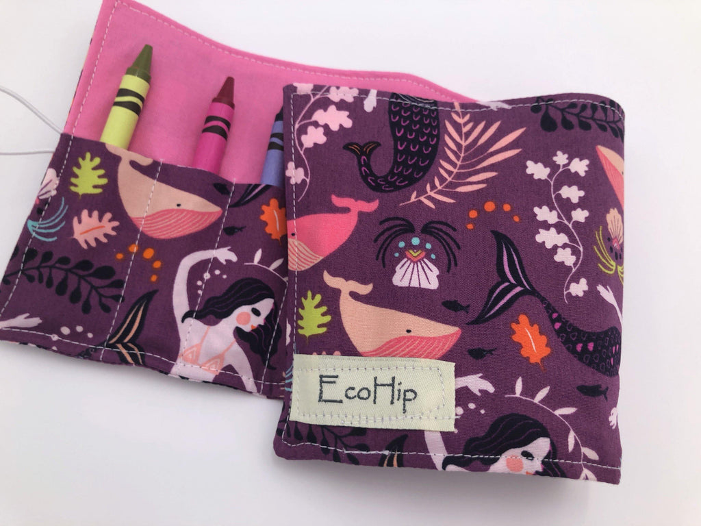 Mermaid Crayon Roll, Purple Crayon Case, Gir's Crayon Toy, Pink - EcoHip Custom Designs