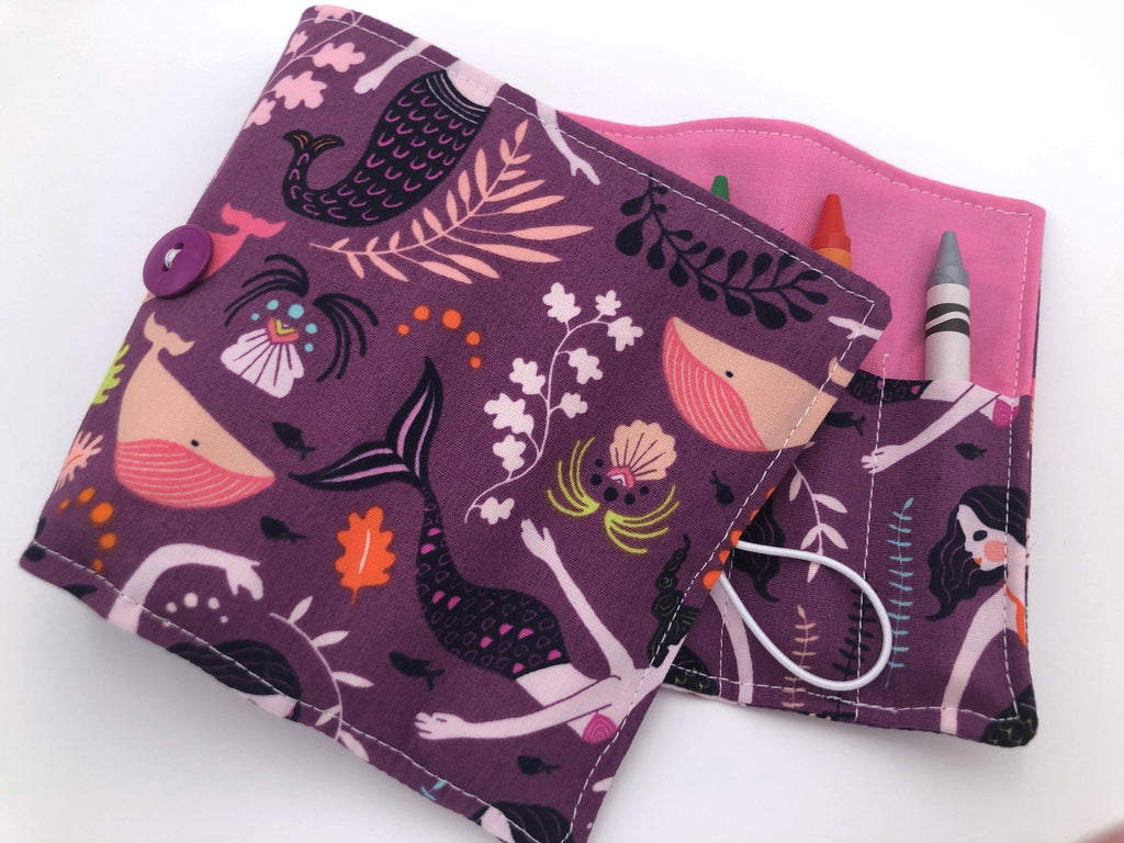 Mermaid Crayon Roll, Purple Crayon Case, Gir's Crayon Toy, Pink - EcoHip Custom Designs