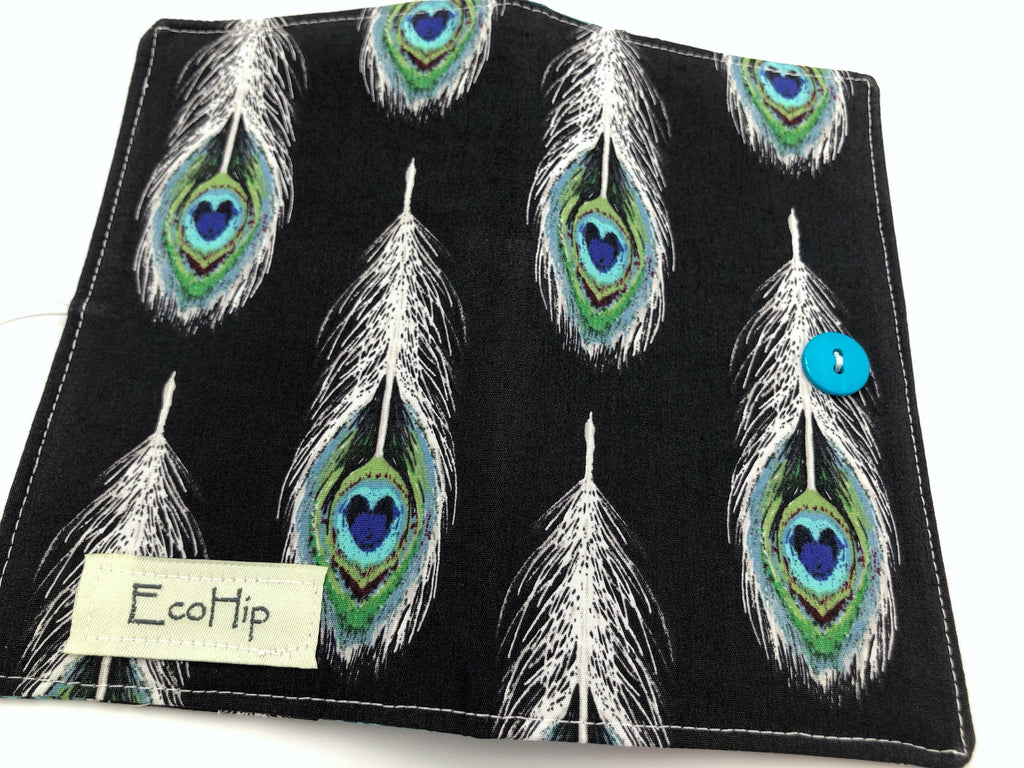 Black Check Book Register, Feather Duplicate Checkbook Cover, Pen Holder - EcoHip Custom Designs