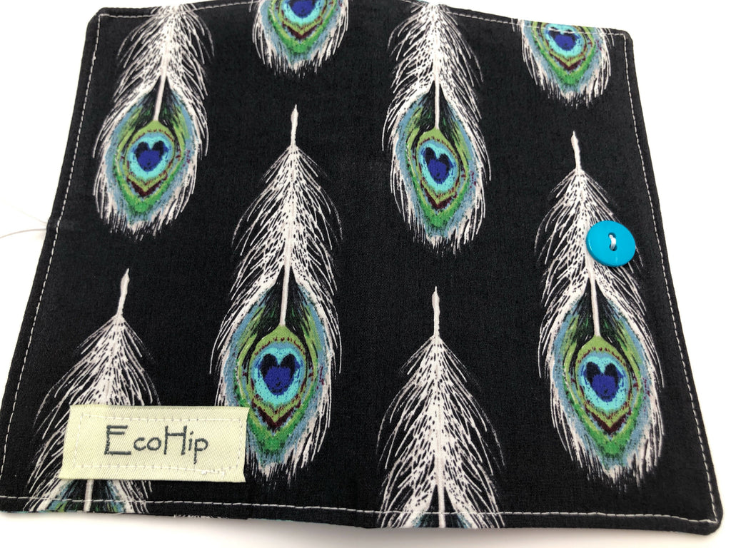 Black Check Book Register, Feather Duplicate Checkbook Cover, Pen Holder - EcoHip Custom Designs