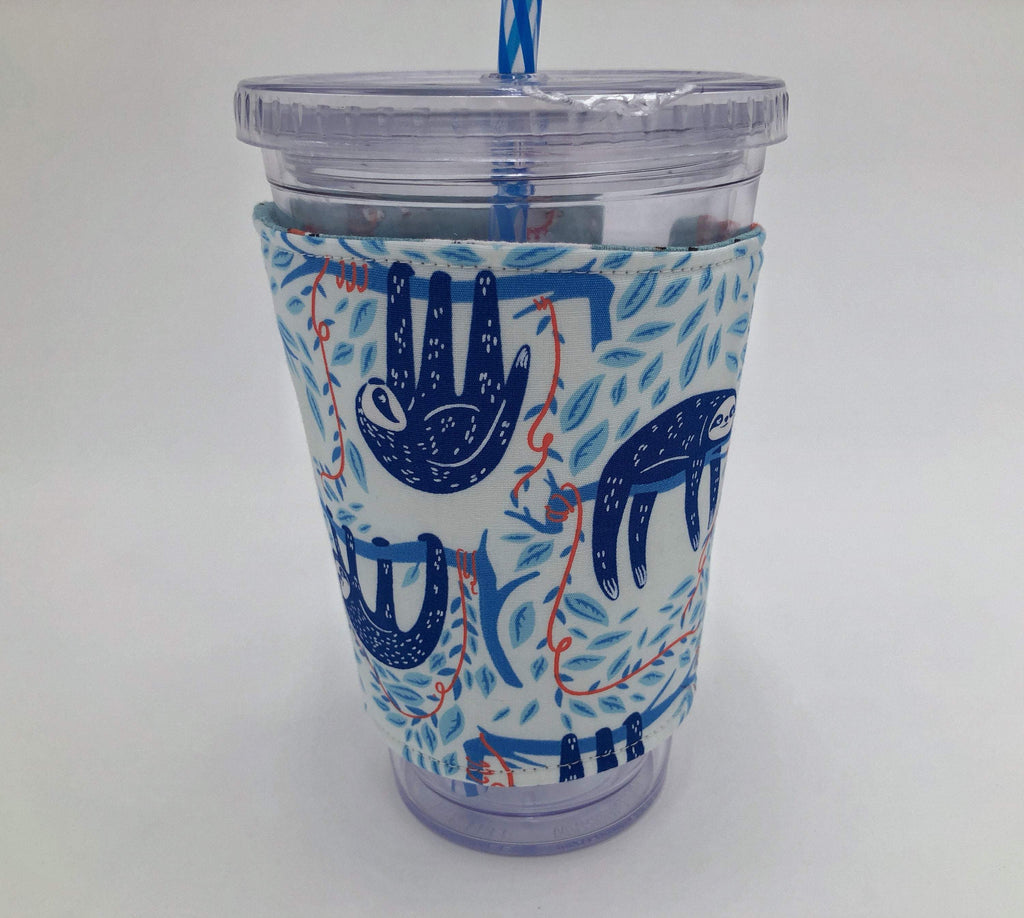 Blue Sloth Coffee Sleeve, Reversible Drink Cozy, Llama Iced Coffee Cuff - EcoHip Custom Designs