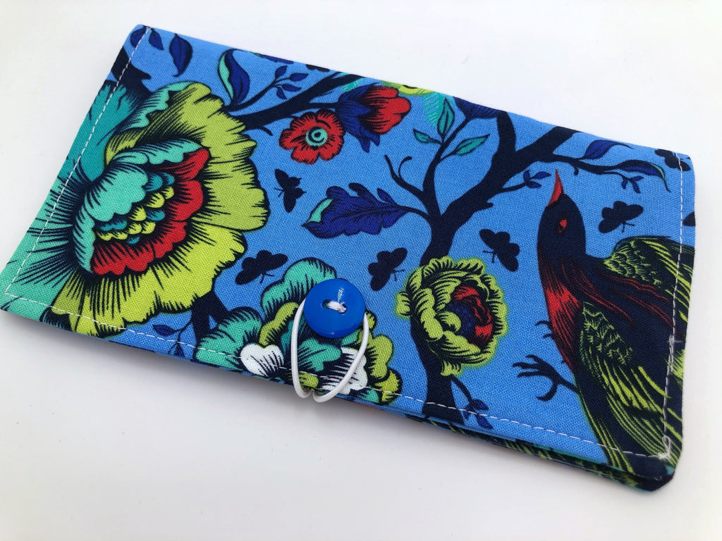 Blue Checkbook Cover, Floral Duplicate Check Book Register, Pen Holder, Top-Tear - EcoHip Custom Designs