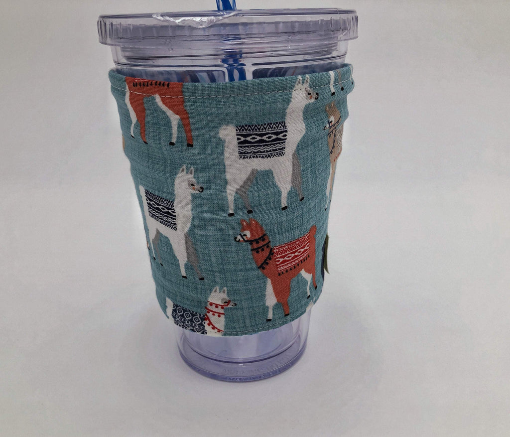 Blue Sloth Coffee Sleeve, Reversible Drink Cozy, Llama Iced Coffee Cuff - EcoHip Custom Designs