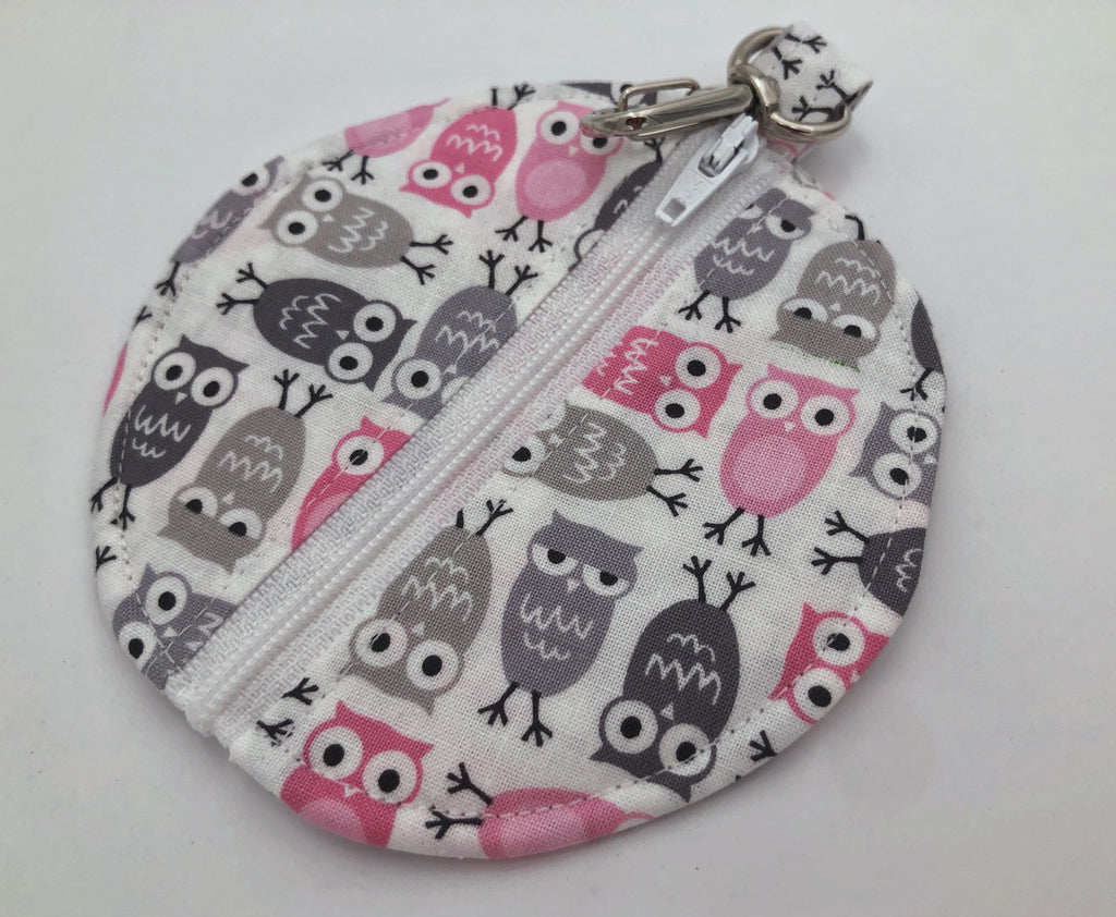 Gray Owl Headphone Case, Pink Bird Ear Pod Pouch, Small Coin Purse for Women - EcoHip Custom Designs