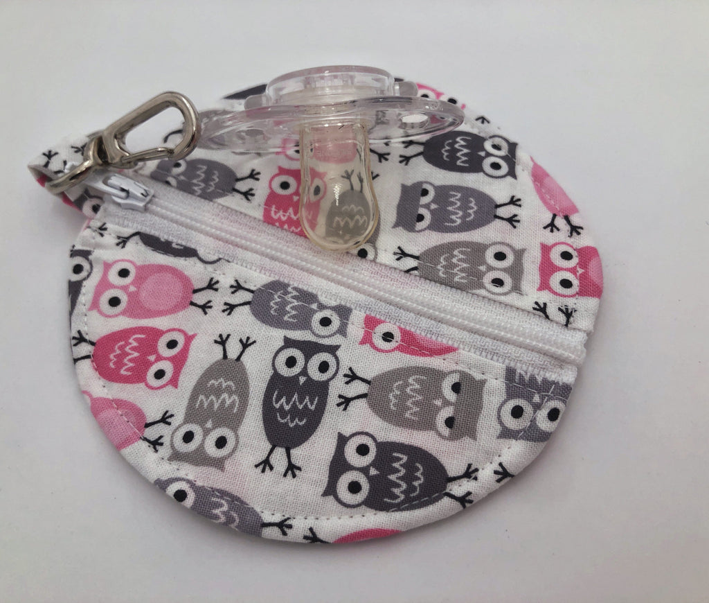 Gray Owl Headphone Case, Pink Bird Ear Pod Pouch, Small Coin Purse for Women - EcoHip Custom Designs