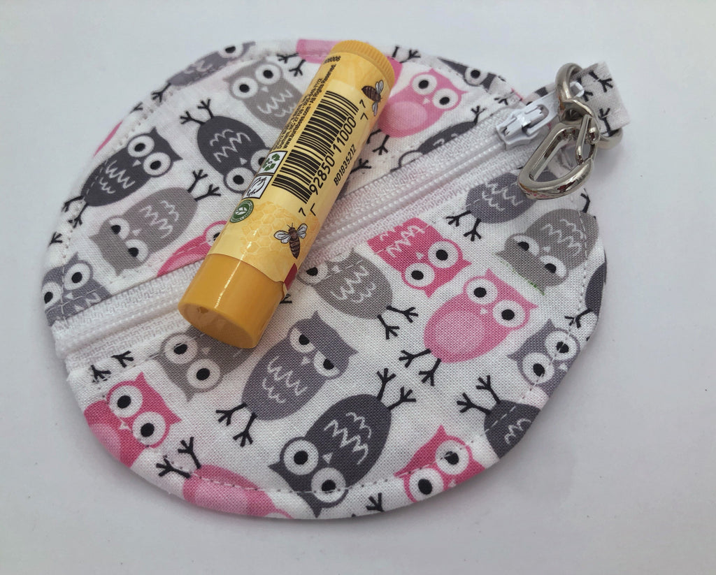 Gray Owl Headphone Case, Pink Bird Ear Pod Pouch, Small Coin Purse for Women - EcoHip Custom Designs