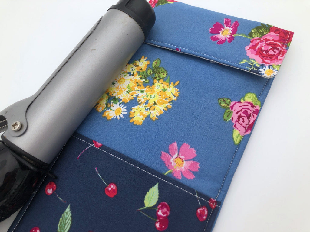 Steel Gray Curling Iron Bag, Cherry Hot Flat Iron Case, Floral Iron Cover - EcoHip Custom Designs