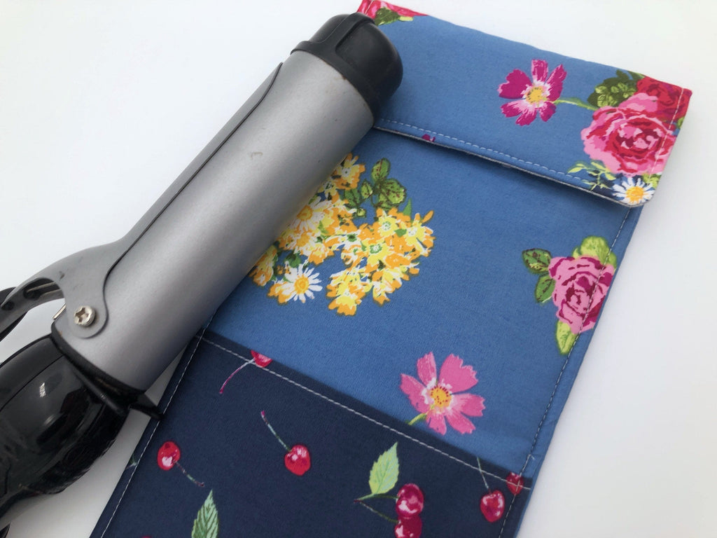 Steel Gray Curling Iron Bag, Cherry Hot Flat Iron Case, Floral Iron Cover - EcoHip Custom Designs