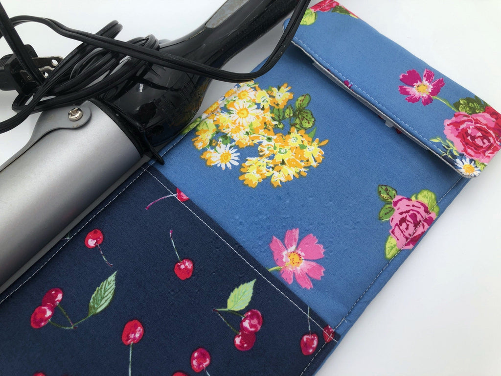 Steel Gray Curling Iron Bag, Cherry Hot Flat Iron Case, Floral Iron Cover - EcoHip Custom Designs