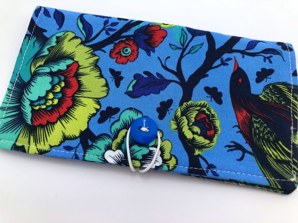 Blue Checkbook Cover, Floral Duplicate Check Book Register, Pen Holder, Top-Tear - EcoHip Custom Designs