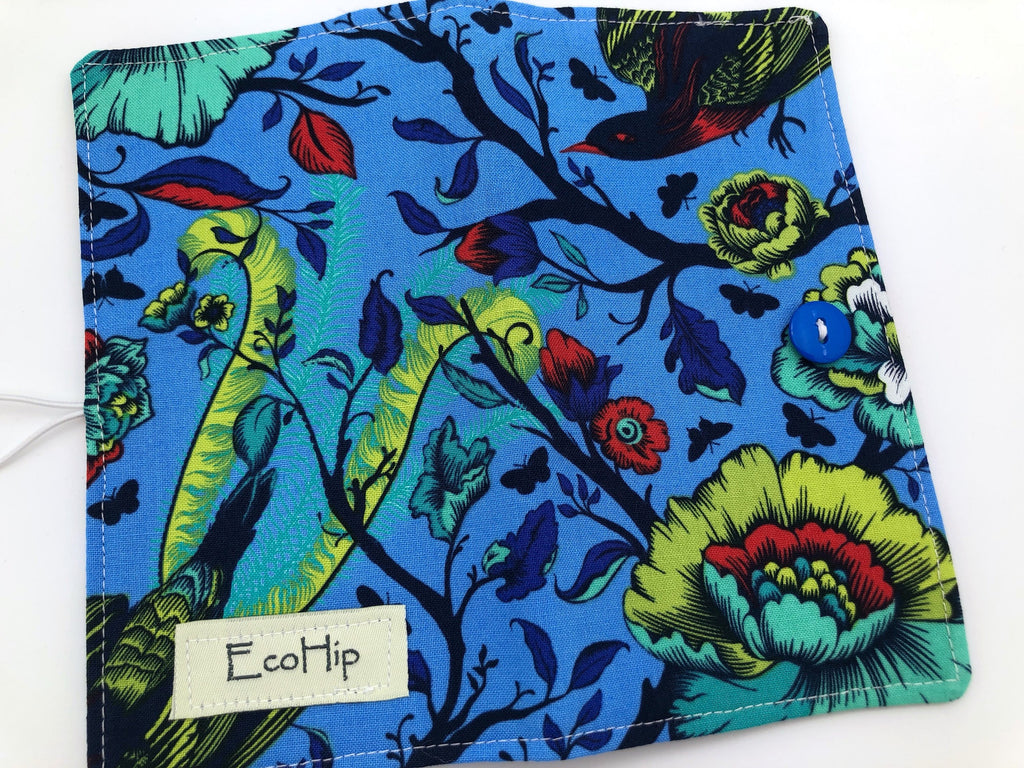 Blue Checkbook Cover, Floral Duplicate Check Book Register, Pen Holder, Top-Tear - EcoHip Custom Designs