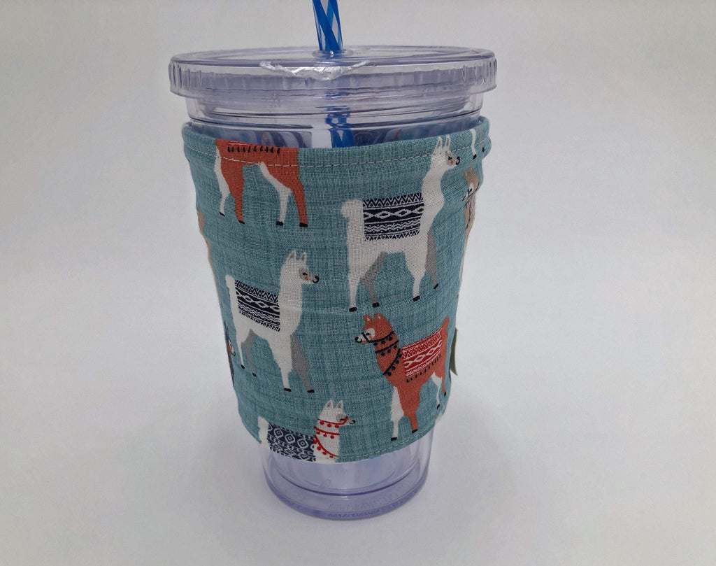 Blue Sloth Coffee Sleeve, Reversible Drink Cozy, Llama Iced Coffee Cuff - EcoHip Custom Designs